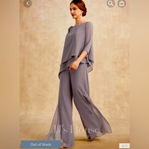 Jumpsuit/Pantsuit Scoop Floor Length Chiffon Mother of the Bride. Dark Navy